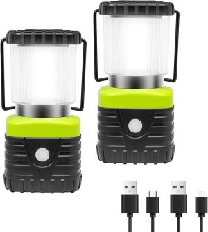 2Packs LED Camping Lantern Rechargeable 1000LM, 4500mAh Power Bank, IP44 Waterproof Lantern Flashlight for Hurricane Emergency, Hiking